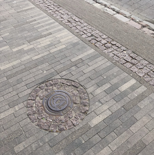 Люк, окантованный колотым гранитом